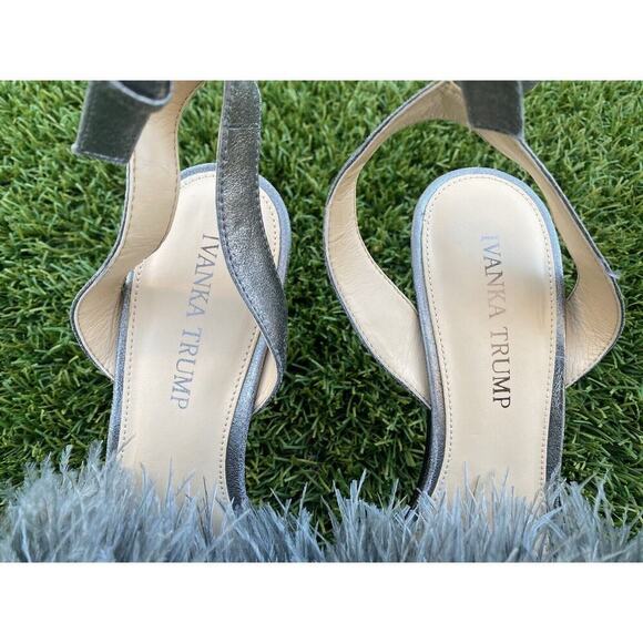 Ivanka Trump KASIE Pewter Multy Suede Jeweled Ostrich Feather High Heels Size 8M - Picture 7 of 10